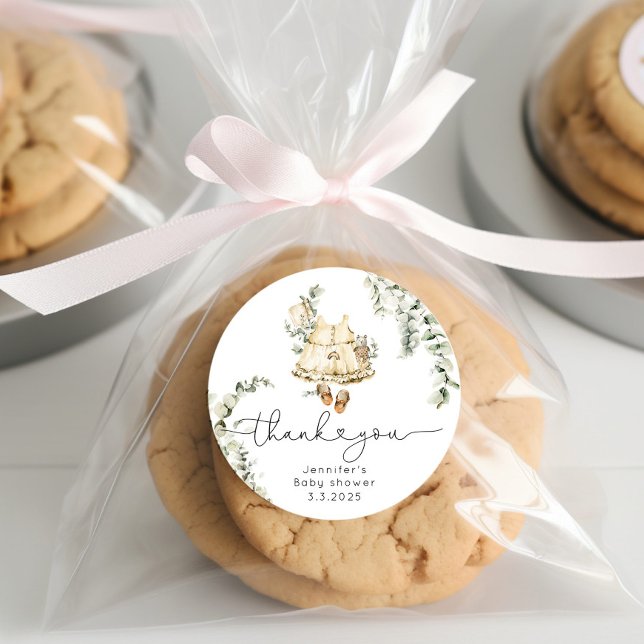 Sticker Rond Tenue de bébé fille pour la chambre boho merci (Créateur téléchargé)