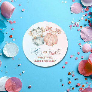 Sticker Rond Tenue de bébé vintage révélation du sexe