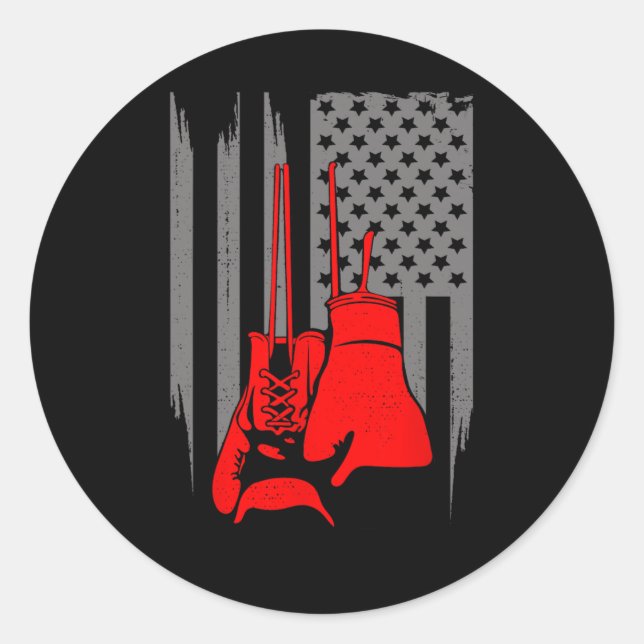 Sticker Rond Tenues de boxe avec drapeau américain - Boxeur de  (Devant)