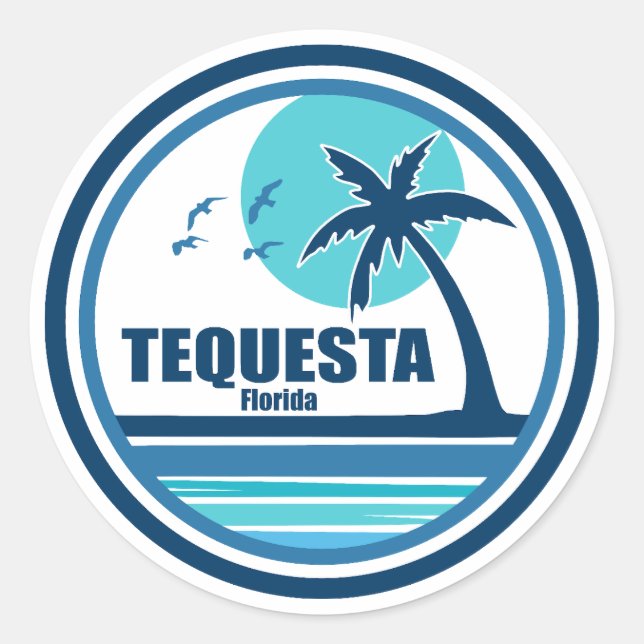 Sticker Rond Tequesta Florida Palm Tree Birds (Devant)