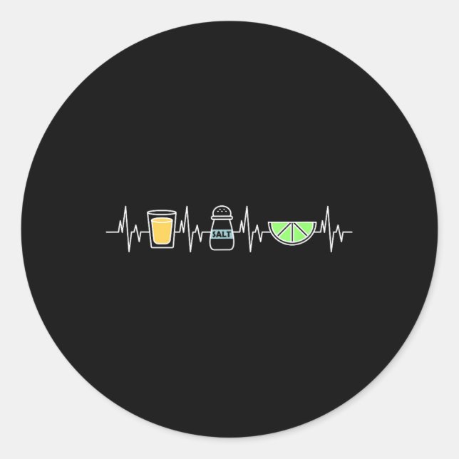 Sticker Rond Tequila Lime Salt Heartbeat Funny Cinco De Mayo Wi (Devant)