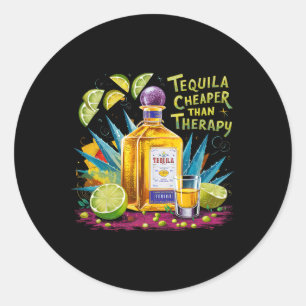 Sticker Rond Tequila Rétro Boire Tequila Moins Cher Qu'Un Trois