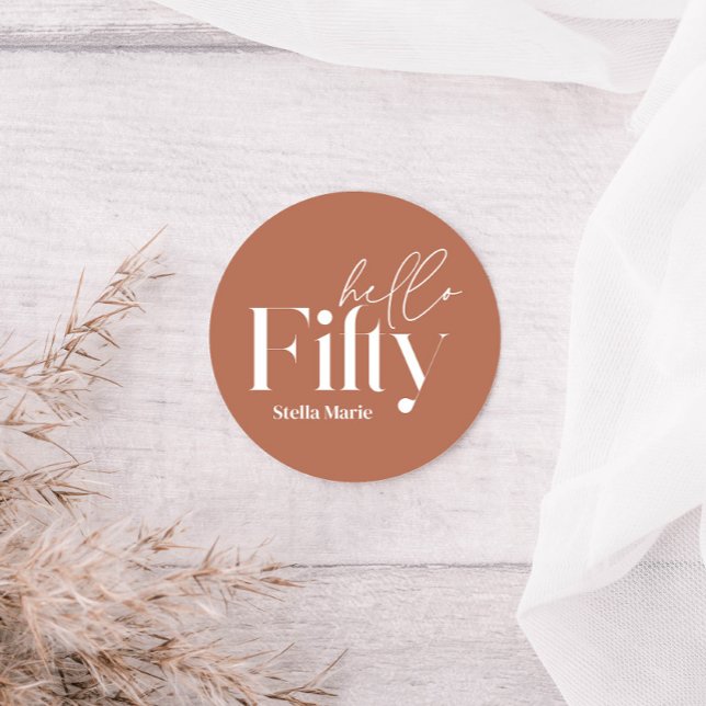 Sticker Rond Teracotta minimaliste moderne simple 50e anniversa (Créateur téléchargé)
