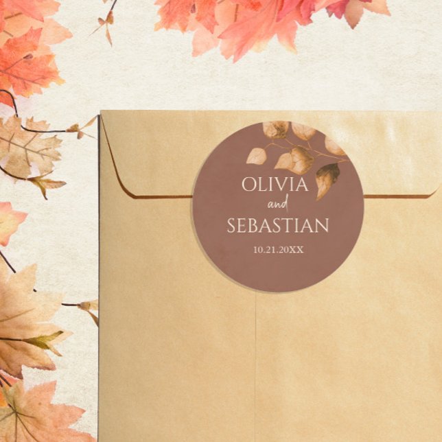 Sticker Rond Terracotta Automne quitte Boho Mariage de automne (Créateur téléchargé)