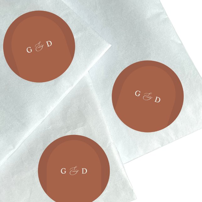 Sticker Rond Terracotta Boho Coriander Monogramme Mariage éléga (Créateur téléchargé)
