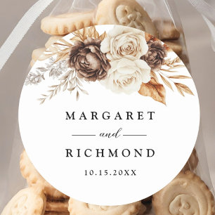 Sticker Rond Terracotta Dusty Brown Floral Mariage