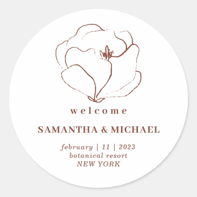 Sticker Rond Terracotta Fleur Indie Rustique Bienvenue Mariage (Devant)