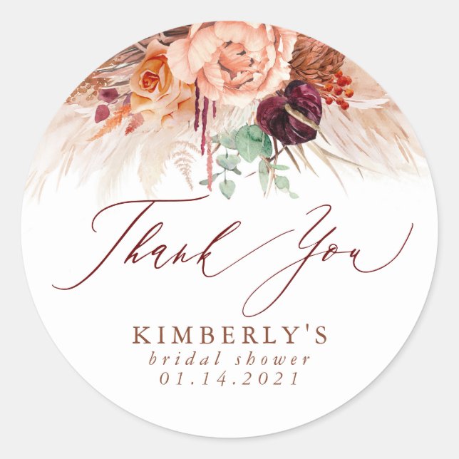 Sticker Rond Terracotta Fleurs de Pampas Floral Merci (Devant)