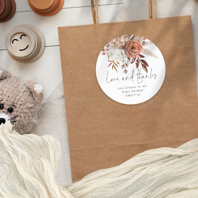 Sticker Rond Terracotta Florals Aimer Merci Baby shower (Créateur téléchargé)