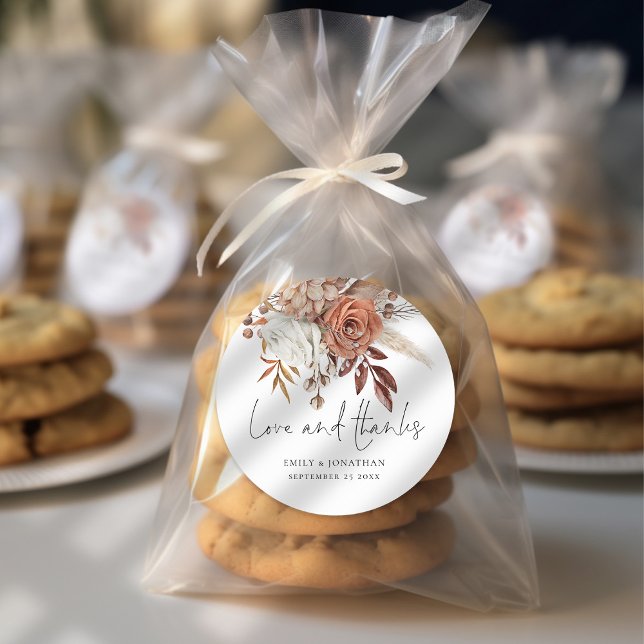 Sticker Rond Terracotta Florals Amour Merci Mariage (Stickers For your thank you favors. Part of the Terracotta Florals Autumn Fall Collection)