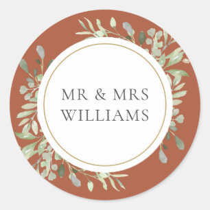 Sticker Rond Terracotta Greenery MR & MRS Mariage