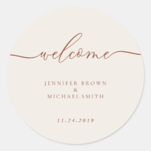 Sticker Rond Terracotta Ivoire Signature Calligraphie Bienvenue