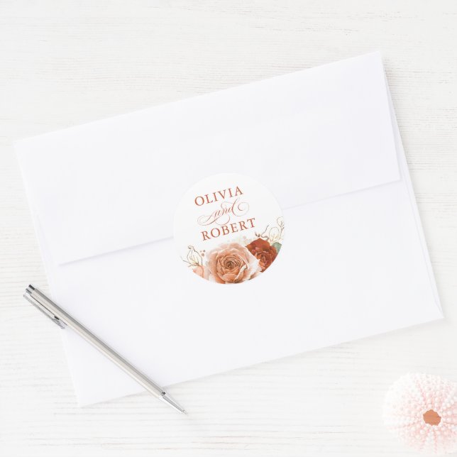 Sticker Rond Terracotta Mariage Moderne Floral Boho (Enveloppe)