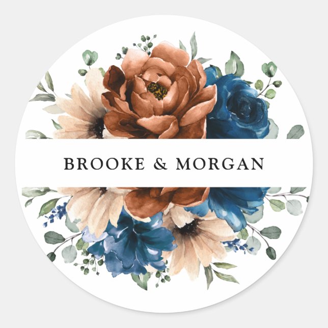 Sticker Rond Terracotta Marine Bleu Vert Mariage Merci (Devant)