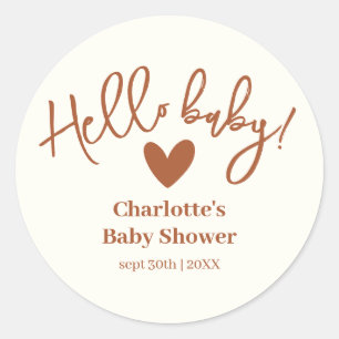 Sticker Rond Terracotta minimaliste Baby shower neutre pour les