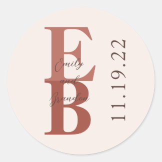 Sticker Rond Terracotta moderne grand mariage initial personnal