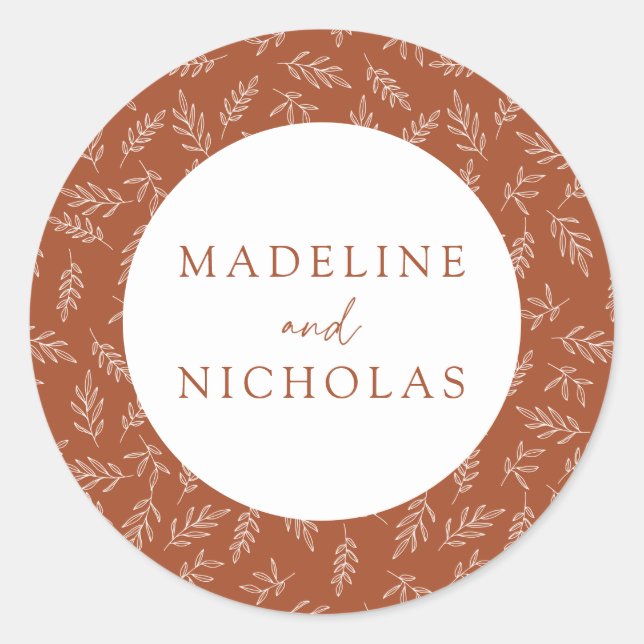 Sticker Rond Terracotta Moderne minimaliste Mariage botanique (Devant)