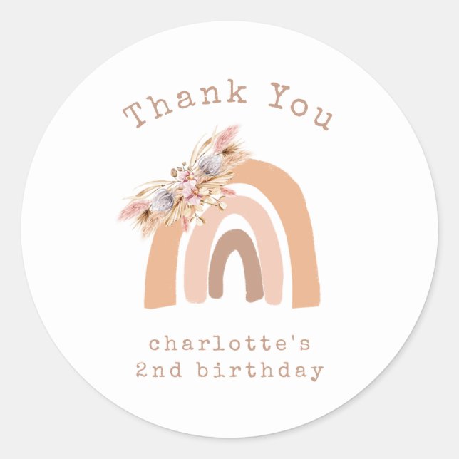 Sticker Rond Terracotta Rainbow Pampas Grass Anniversaire Merci (Devant)