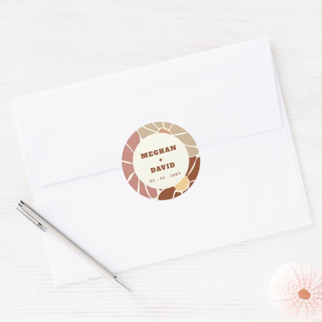 Sticker Rond Terracotta Retro Super Boho Chic Floral Mariage (Enveloppe)