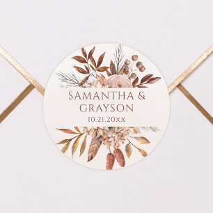 Sticker Rond Terracotta Rouille Fleurs Bohème Mariage Feuillage