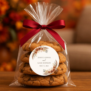 Sticker Rond Terracotta Rustique Automne Floral Mariage Faveurs