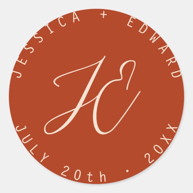 Sticker Rond Terracotta Simple Monogramme Moderne Minimal Scrip (Devant)