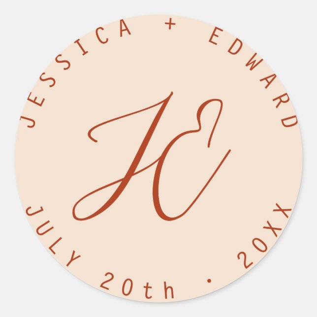 Sticker Rond Terracotta Simple Monogramme Moderne Minimal Scrip (Devant)