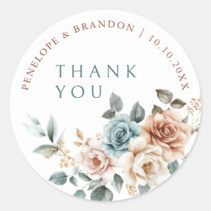 Sticker Rond Terracotta Turquoise Neutre Aquarelle flore merci