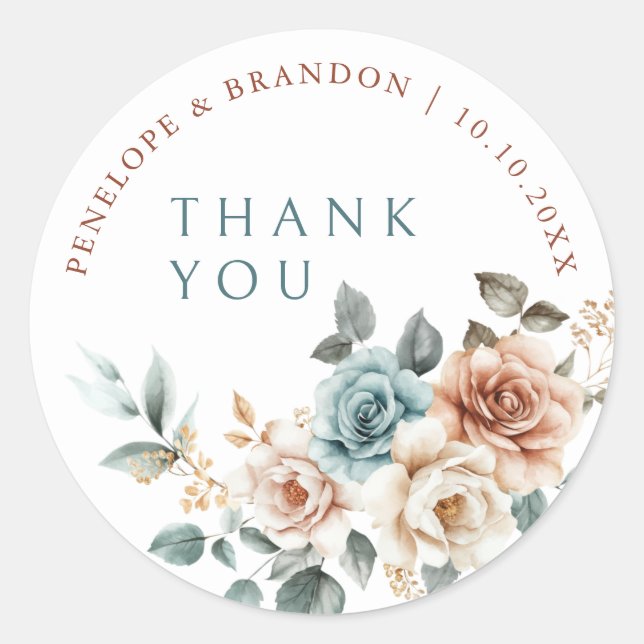 Sticker Rond Terracotta Turquoise Neutre Aquarelle flore merci (Devant)