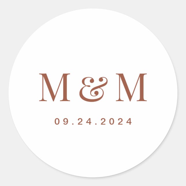 Sticker Rond Terracotta & Typographie de monogramme blanc Maria (Devant)