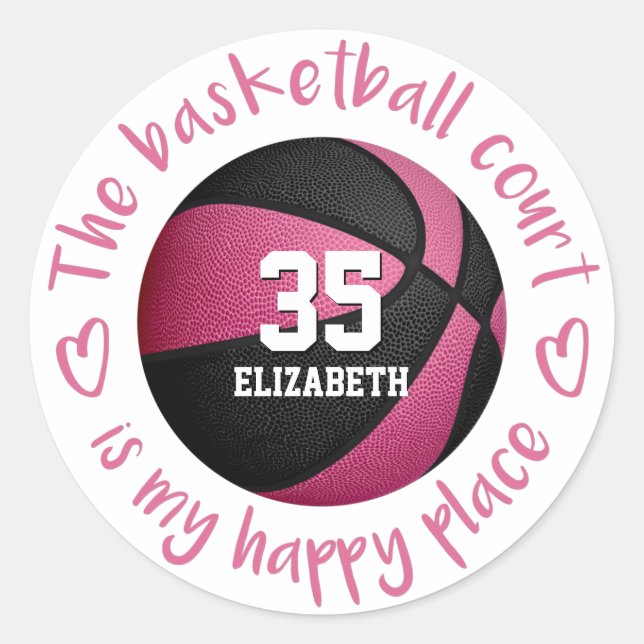 Sticker Rond terrain de basket noir rose girly mon endroit heur (Devant)