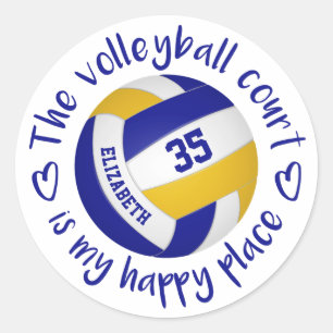 Sticker Rond terrain de volley-ball en or bleu girly mon endroi