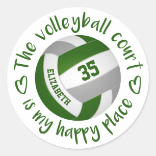 Sticker Rond terrain de volley-ball gris vert poumon, mon endro