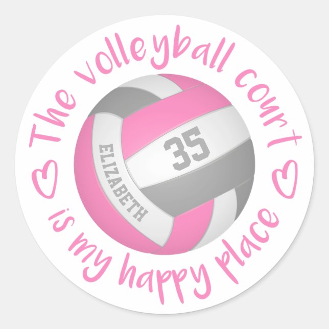 Sticker Rond terrain de volley-ball rose gris mignon mon endroi (Devant)