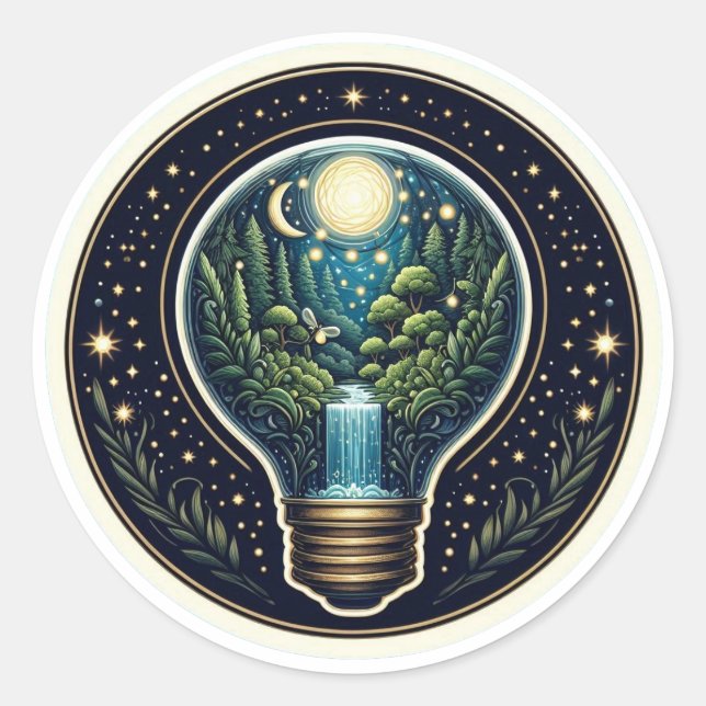 Sticker Rond Terrarium de forêt à l'ampoule cosmique complexe (Devant)