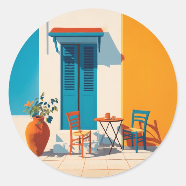 Sticker Rond Terrasse méditerranéenne Bliss (Devant)
