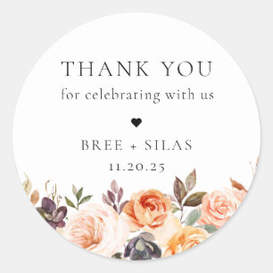 Sticker Rond Terre Automne Mariage Floral Merci