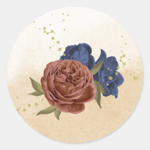 Sticker Rond terre cuite bleu marine floral vert