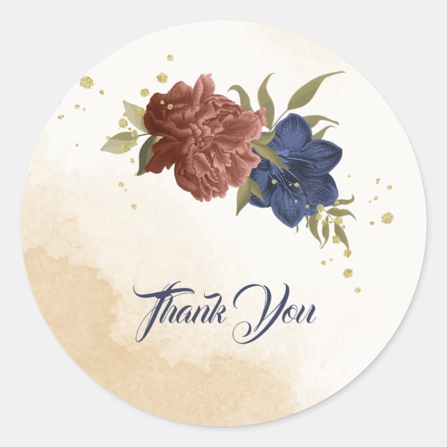 Sticker Rond terre cuite bleu marine floral vert (Devant)