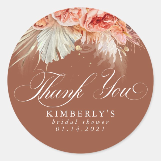 Sticker Rond Terre cuite Fleurs de Pampas Remerciements (Devant)