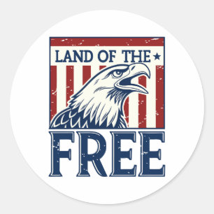 Sticker Rond Terre des Libres - Vintage USA Eagle Graphic