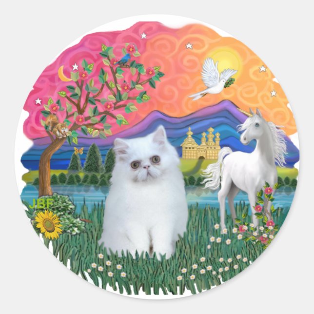 Sticker Rond Terre d'Imaginaire (ff) - chaton perse (blanc) (Devant)