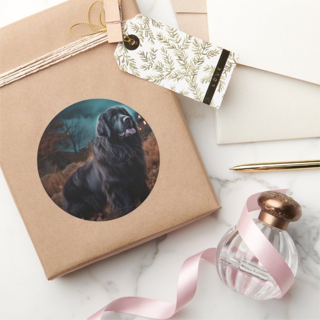 Sticker Rond Terre-Neuve Halloween (Cadeaux)