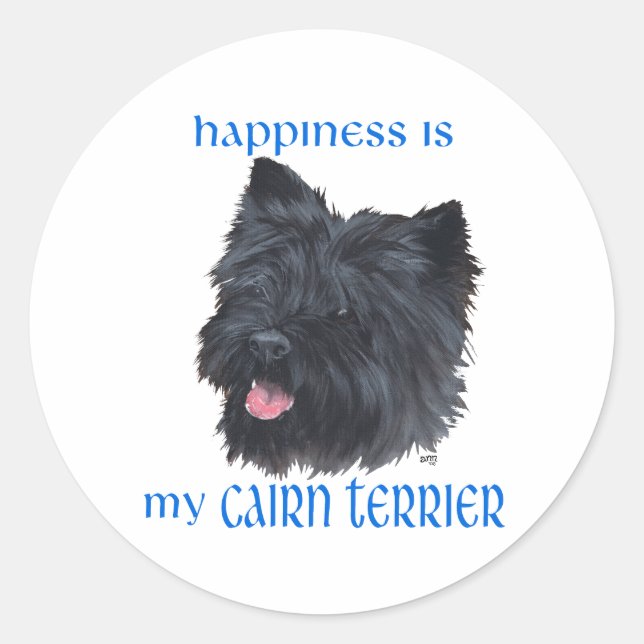 Sticker Rond Térrier Black Cairn de bonheur (Devant)