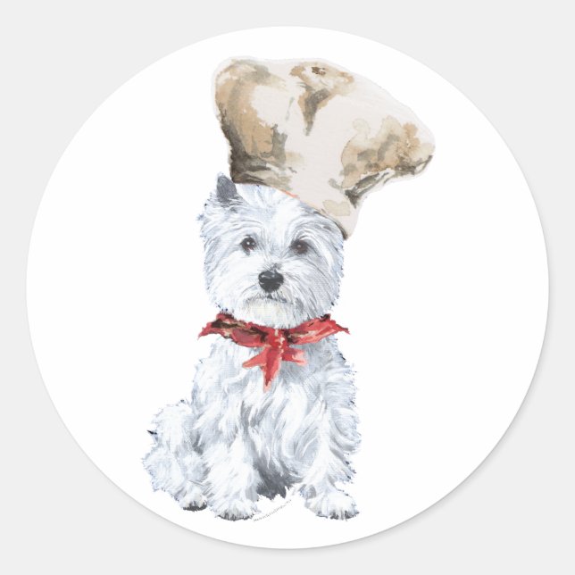 Sticker Rond Terrier blanc de West Highland Chef (Devant)