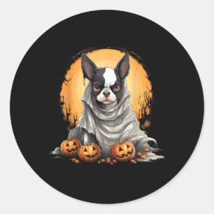 Sticker Rond Térrier de Boston Chien Fantôme Drôle Halloween Ci
