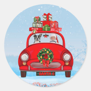 Sticker Rond Terrier de Boston dans une voiture avec le Père No