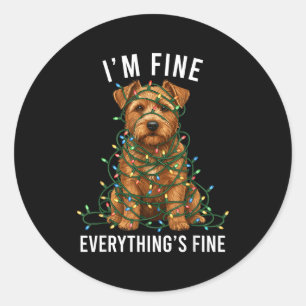 Sticker Rond Terrier de Norfolk Noël Je vais bien Tout va bien