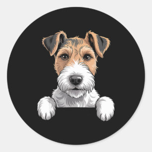 Sticker Rond Térrier fox à poil dur drôle amateur de chien qui