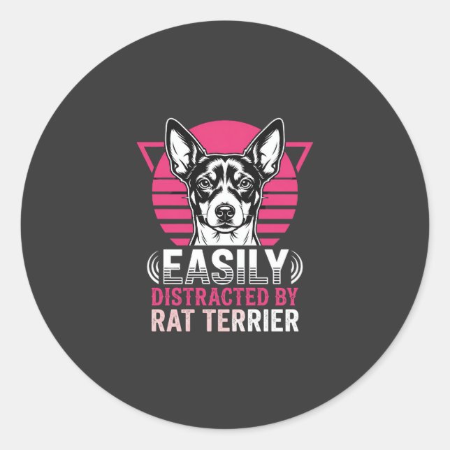 Sticker Rond Terrier Rat Facilement Distrait Chien Rétro (Devant)
